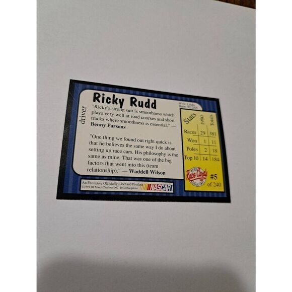 Vintage 1991 Maxx Ricky Rudd #5 Race Car Nascar Trading Card - Picture 2 of 2